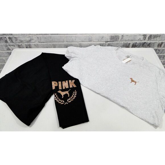 PINK Victorias Secret Bling Campus Tee XLRose Gold High‎ Legging LSet New